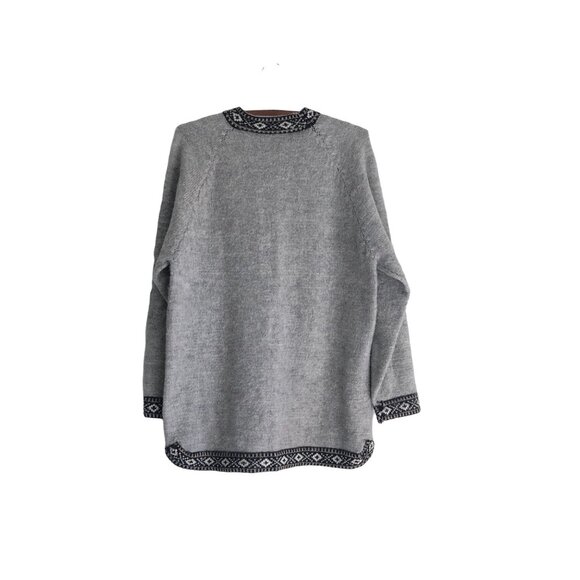 Womens Gray Wool Blend Nordic Trim Tunic Sweater Size Large - Picture 6 of 6